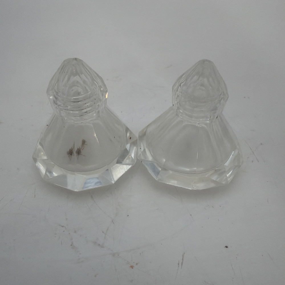 vintage faceted glass or crystal pyramid-style salt and pepper shakers
